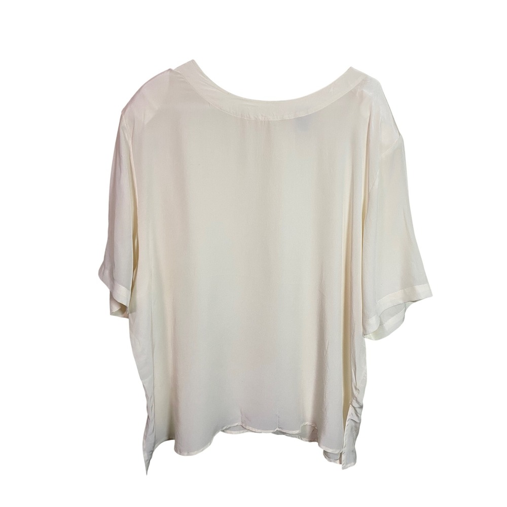 Vintage Audrey Jones 100% Silk Blouse Cream Short Sleeve Plus Size 2X